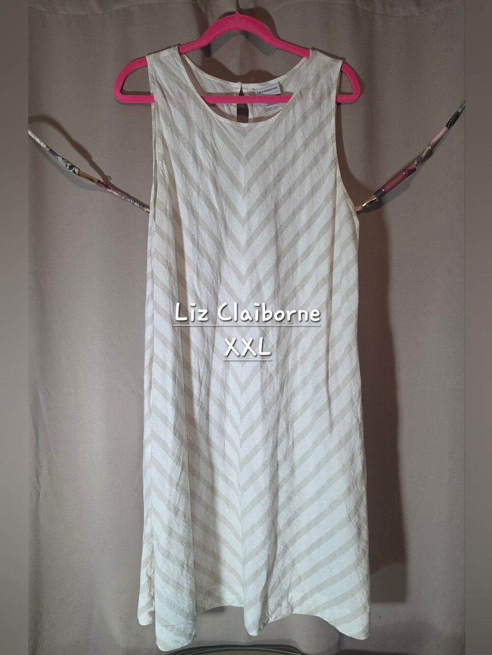 Liz Claiborne Cream and Beige Striped Sleeveless Midi Dress